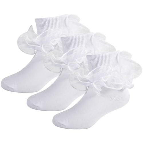 Girls Ruffle Socks Toddler Girl Frilly Dress Socks Double Lace Big Ruffles Fold Over Church Fancy Sock for Baby Kids
