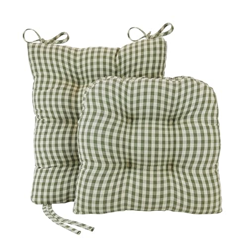 Klear Vu The Gripper Non-Slip Rocking Chair Cushion Thick, Includes Seat Pad & Back Pillow with Ties for Indoor Living Room Rocker, 17x17 Inches, 2 Piece Set, Gingham Pine