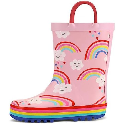 K KomForme Kids Rain Boots Waterproof Printed Rubber boots with Handles