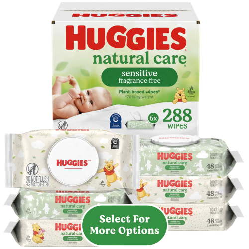 Huggies Natural Care Sensitive Baby Wipes Unscented 6 Pack 288 Wipes Dermatologist-Tested Hypoallergenic