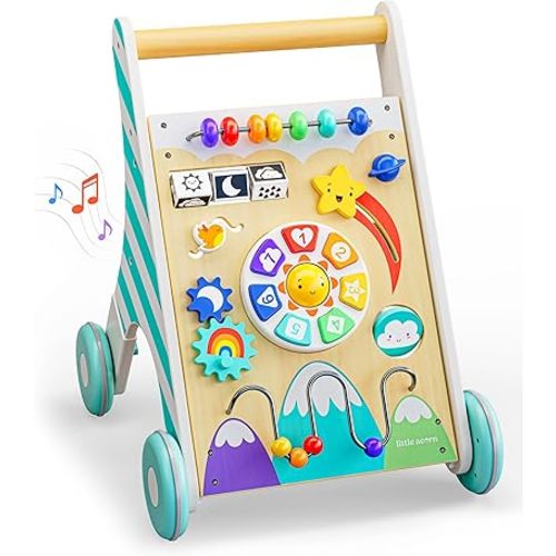 Little Acorn, Wooden Baby Walker with Music & Lights | Adjustable Speed | Sit to Stand 4-in-1 | Montessori Push Walker | Ages 6–18 Months | Gift for 1 Year Old Boys & Girls