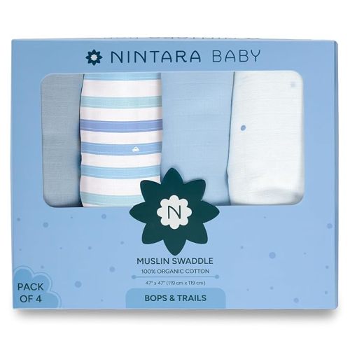 Extra-Large Swaddles - 100% Organic Premium Muslin Cotton, 47" x 47", Ultra-Soft, Breathable, Lightweight, Multipurpose, Gifts for Newborns, Pack of 4