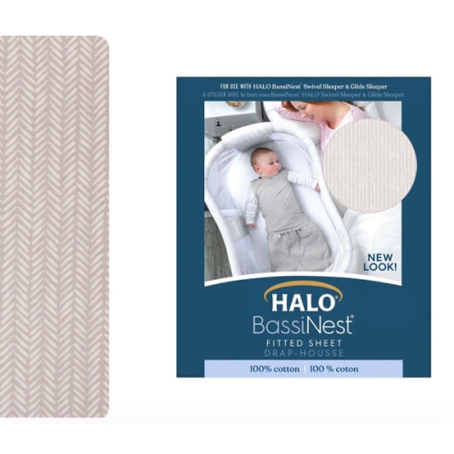 HALO - BassiNest Fitted Sheet 100% Cotton | Herringbone - cream ,