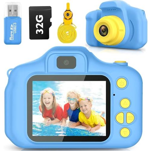 Desuccus Kids Camera Toys Christmas Birthday Gifts for Boys and Girls Kids Toys 3 4 5 6 7 8 9 Year Old HD Digital Video Camera for Toddler with 32GB SD Card (Blue)
