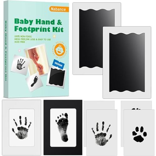 Nabance Inkless Baby Hand and Footprint Kit, Safe No Mess Ink Pad for Baby Hand and Footprints, 2 Inkless Print Pads with 2 Photo Frames, 4 Imprint Cards, Clean Touch Ink Pad for Baby Family Keepsake