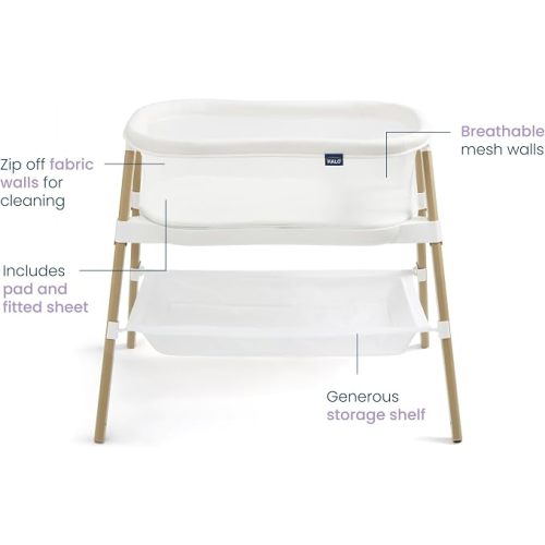 HALO® BassiNest® Essential Sleeper – Portable Baby Bassinet with Breathable Mesh Sides, Storage Shelf & Easy Assembly – Lightweight, Space-Saving Bedside Crib for Newborns