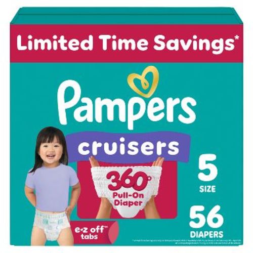 Pampers Cruisers 360 Diapers Super Pack - Size 5 - 56ct: Hypoallergenic, Paraben-Free, With Aloe, Latex-Free