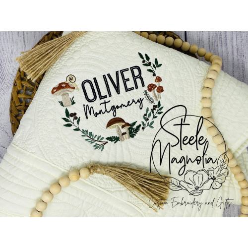 Mushroom Nursery Quilt Cottage Core Custom Baby Heirloom Quilt Embroidered Fairytale Baby Blanket Personalized Baby Blanket Baby Shower Gift
