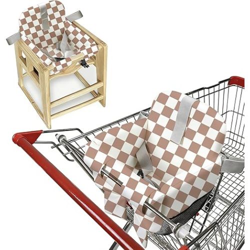 Padded Shopping Cart Cover for Baby Boy & Girl, High Chair Cover for Restaurant Seat, Machine Washable Infant Toddler Buggy Seat Cover (Checkered)