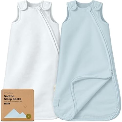 2-Pack Organic Baby Sleep Sacks, 100% Cotton 0.5TOG (Glacier, 6-18M)