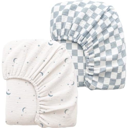 Konssy 2 Pack Muslin Crib Sheets for Baby Boys & Girls, 52" x 28"