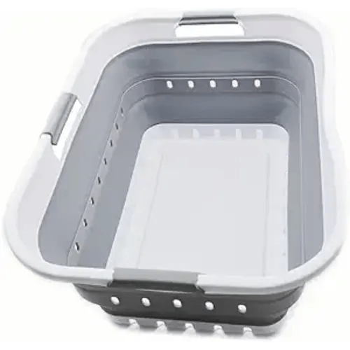 SAMMART 42L (11 gallon) Collapsible Plastic Laundry Basket - Foldable Pop Up Storage Container/Organizer - Space Saving Hamper/Basket (1, White/Grey)