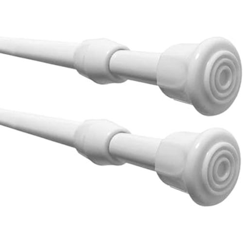2 Pack Spring Tension Curtain Rods 18 to 28 inches Adjustable,Small Short Kitchen Curtains Rod,No Drilling,No Screws for Windows,Doorway,Bathroom White