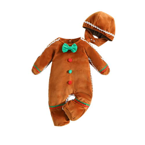 Txlixc Toddler Baby Gingerbread Man Rompers Casual Long Sleeve Footed Jumpsuit and Cute Hat for Newborn Girl Boy 0-24M