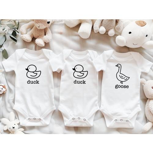 Duck Duck Goose Matching Triplet Onesie Set, Gift for Triplets, Triplet Gift, Triplets Outfits, Gift for Triplet Babies, Triplets Reveal