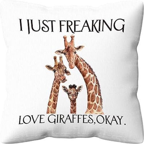 kdqua Cute Baby Giraffe Pillow Covers 18x18, Giraffe Gifts for Women, Giraffe Decorations Throw Pillow Cover, Animal Gift I Just Freaking Love Giraffes Okay Cushion Covers for Kids Room Decor