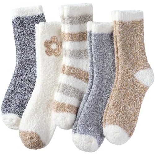 Fuzzy Socks for Women, Fluffy Cozy Winter Slipper Socks 5 Pairs