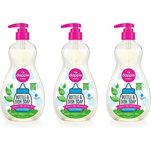 Dapple Baby Bottle Soap, Hypoallergenic Dish Soap for Baby Bottles, Powered by Plants, 1 Pump Included, Packaging May Vary, Fragrance Free, 16.9 Fl Oz (Pack of 3)