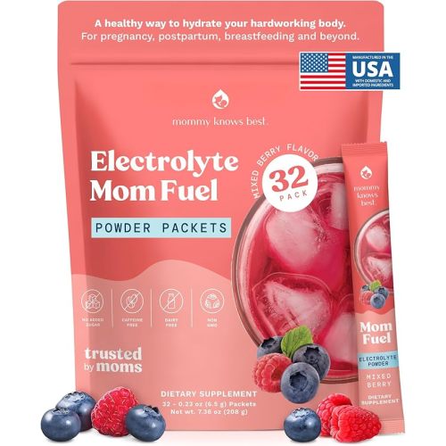 Mommy Knows Best Mom Fuel Electrolyte Drink Mix for Moms, Hydration Support - for Pregnancy, Prenatal, Electrolytes + Trace Minerals, Lactation Drink Mix Supplement (32 Count)