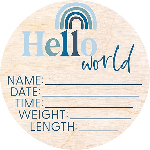Hello World Newborn Sign - Baby Name Birth Announcement Plaque for Hospital - Photo Prop - Blue Nursery Decor - Shower Gift
