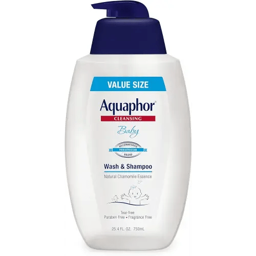Aquaphor Baby Wash and Shampoo, Unscented Baby Shampoo and Wash, 25.4 Fl Oz Pump Bottle