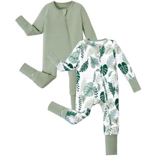 PATPAT Baby Footie Romper, Viscose from Bamboo, Long Sleeve, 2-Way Zipper, Fold-Over Mittens, Cuffs & Anti-Slip Grips