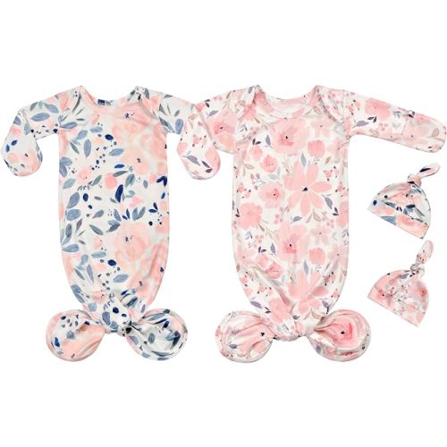 Newborn Gowns for Baby Girls, Cotton Knotted Sleeper Nightgowns