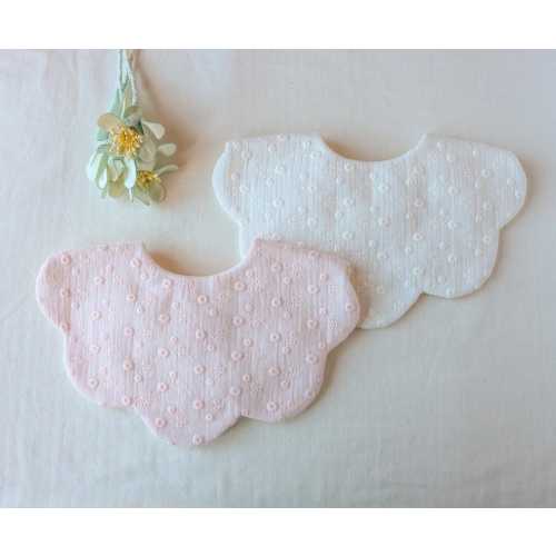 Pastel coloured embroidery scalloped Bib