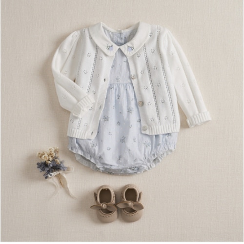 Blue English Rose Embroidered Collar Bubble – Elegant Baby