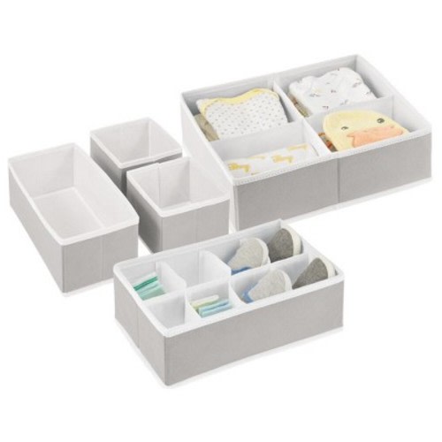 mDesign Fabric Drawer/Closet Divided Organizers, Set of 5, Color: Light gray/white