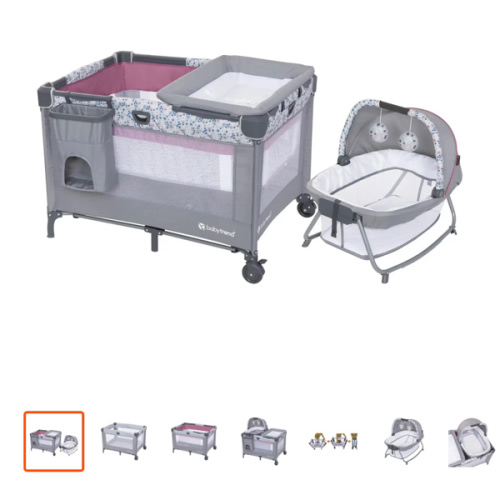 Baby Trend Nursery Den Playard with Rocking Cradle | Portable Playard with Rocking Bassinet and Changing Table