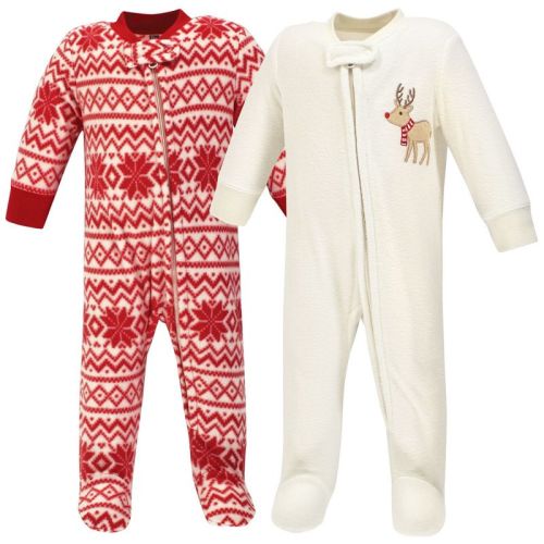 Hudson Baby Baby Fleece Zipper Sleep and Play 2pk, Reindeer, 0-3M