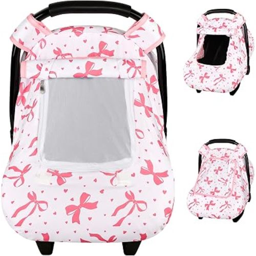 Baby Car Seat Cover, Protective Seat Covering for Infants, Fit Baby Stroller, Dual-Layer Protection, Pink Bow