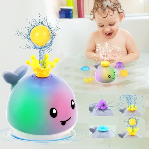 Gigilli Baby Bath Toys with 4 Modes, Bath Toys for Kids Ages 1-3, 1 Year Old Boy Girl Valentines Gifts for Babies 6-12-18 Months, Light Up Whale Bath Toy Toddler Birthday Bathtub Toy