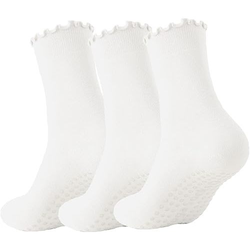 3 Pairs Pilates Socks with Grips Non-slip Ruffle Yoga Sock Grip Sock for Women