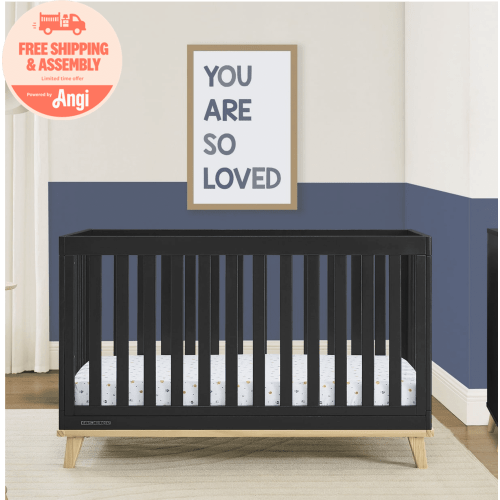 Delta Children Frankie 4-in-1 Convertible Crib - Greenguard Gold Certified, Black with Natural