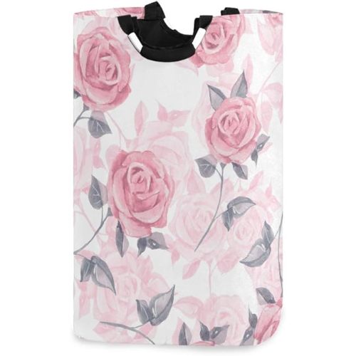 Large Pink Roses Laundry Basket Blanket Basket Baby Laundry Hamper Toy Storage Bin 22.7" x 12.6"x11"