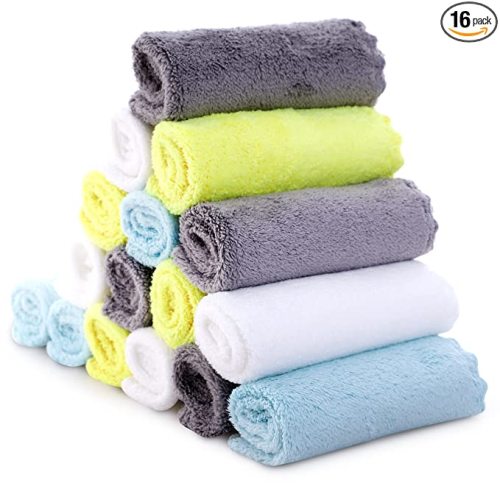 Cute Castle Ultra-Soft Baby Washcloths, 16 Pack - 9" by 9", Gentle on Sensitive Skin for Face and Body, Plush, Super Absorbent Wash Clothes for Girls and Boys