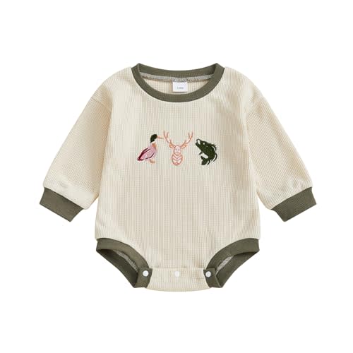 Faithtur Duck Baby Clothes Duck Reindeer Embroidery Sweatshirt Romper Farm Baby Boy Hunting Outfit Infant Boys Fall Clothes