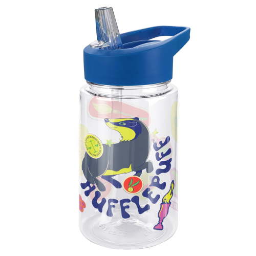Harry Potter Kids Tritan Plastic Water Bottle with Straw Lid and Handle, Reusable Tumbler for Toddlers, Unisex for Girls and Boys, 12oz, Trippy Hufflepuff
