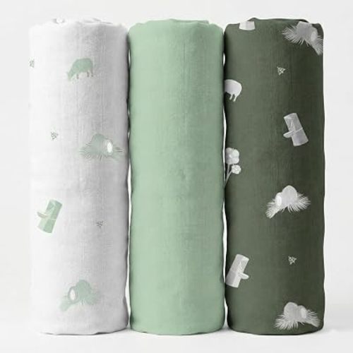 KATU 100% Organic Cotton Muslin Swaddle Blankets 3-Pack, 100% GOTS-Certified Organic Cotton, No Bamboo/Rayon Blends, 47x47 Breathable Double Gauze Receiving Blankets for Newborn Baby Boys and Girls