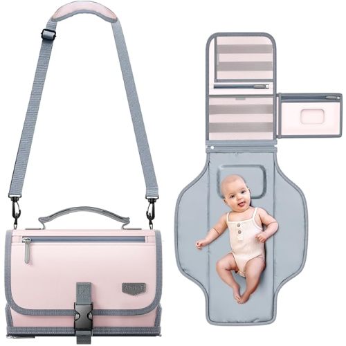 Portable Diaper Changing Pad for Baby, Detachable Travel Changing Pad with Baby Wipes Pocket, Gifts for Baby Shower, Newborn Girls and Boys (Light Pink)