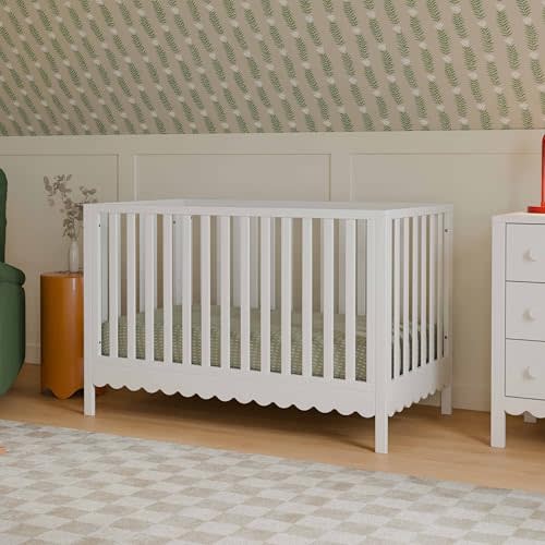 Davinci Sammy Scallop 4-in-1 Convertible Baby Crib, White | GREENGUARD Gold Certified, Converts to Toddler Bed & Daybed & Full-Size Bed, 4 Adjustable Mattress Heights - Easy to Assemble