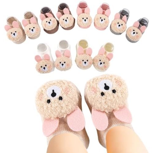 QHANSHIEE Baby Girl Socks Cute Flower Animal Non-Slip Grip Cotton Ankle Socks for Babies Infants Girl Baby Gifts for Girls
