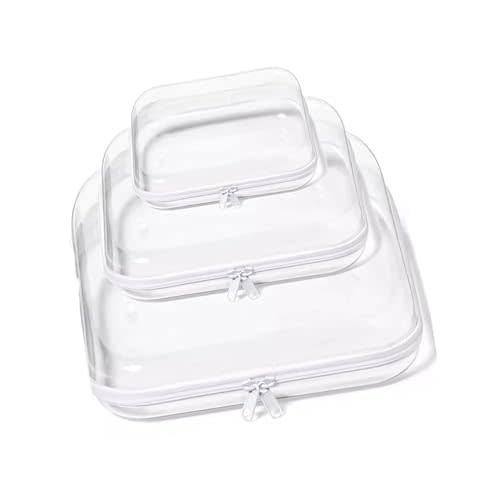Double Zippered Hard Pouch, Clear Hard Shell Zipper Case, Zipper Hard Bag Toy Organizer, Clear Cosmetic Bags With Zipper, Stackable Clear Storage Bins (set of 3)