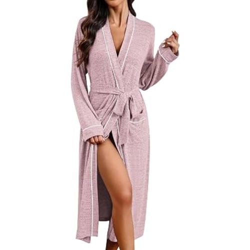 Ekouaer Womens Robe Long Lightweight Bathrobe Soft Light Bath Robe S-3XL | Jersey Knit Kimono Robes, Ladies Casual Sleepwear, Inner Ties and Outer Fixed Belt, with Two Handy Side Pockets