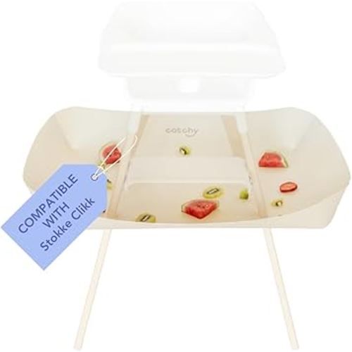 CATCHY -Food Catcher-Compatible with Stokke Clikk High Chair +11 Other High Chairs-Highchair Sold Separately-Baby & Toddler Food & Mess Catcher-Premium Linen Inspired -Under High Chair Accessory