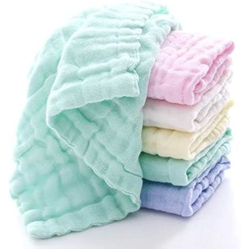 Muslin Baby Washcloths – 6 Pack Organic Cotton Face Towels for Newborns – Ultra-Soft, Reusable & Absorbent – Gentle on Sensitive Skin – Unisex Baby Gift Set