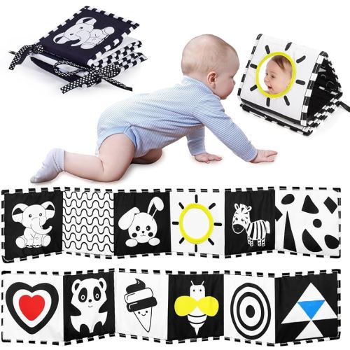 Black and White Baby Toys, Tummy Time High Contrast Newborn Toys 0-3 Months, Soft Baby Book, Visual Stimulation Montessori Sensory Infant Toy 0-6-12 Months, Shower Gift, Stocking Stuffers