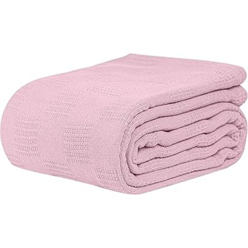 Linteum Textile Hospital Thermal SNAGLESS Spread Blanket, 100% Cotton (74x100 in, Mauve)